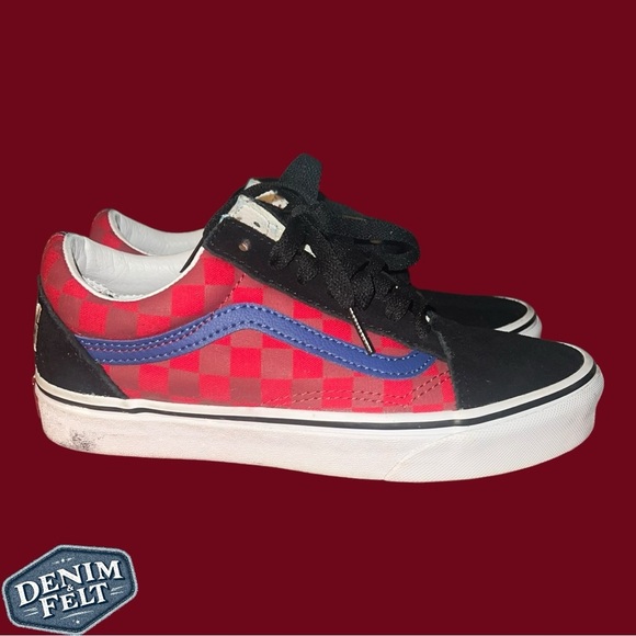 Vans Unisex Old Skool Off The Wall Checkerboard Rally Sneakers | Red/Blue | NEW - Picture 9 of 16